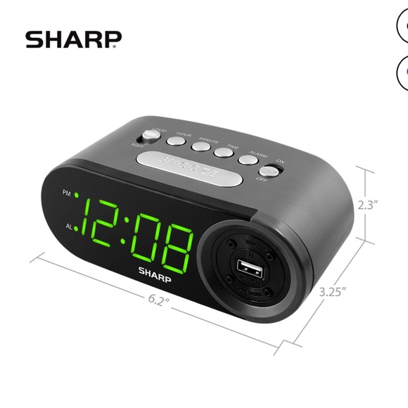 SHARP Alarm Clock Digital LED USB Charging Power Port with 2 AMP High-Speed - Picture 3 of 10
